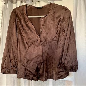 BCBG MaxAzria Chocolate Brown Silk Pleated Blouse